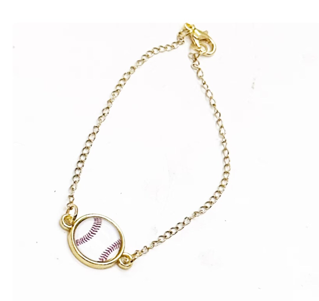 Baseball Connector Charm Bracelet, Baseball Player Mom Gift For